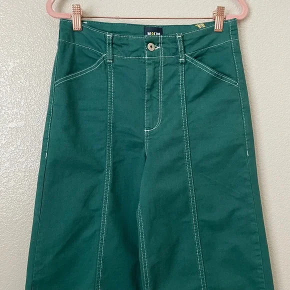 Anthropologie Maeve Pants Womens 27 Green Delaney Wide Leg Stitched High Rise - Picture 4 of 12